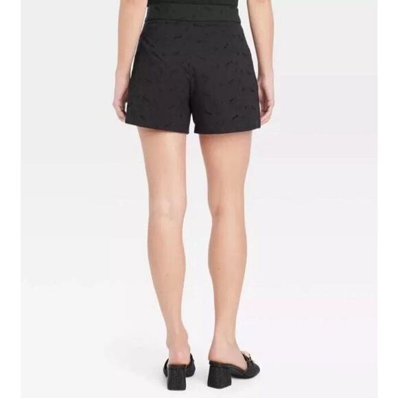 A New Day‎ Women's High-Rise Pleated Eyelet Cotton Short Black Size 10 Cottage - Picture 8 of 12